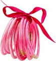 Set of 12 vibrant pink glitter silicone jelly bangles tied with a magenta ribbon bow. - Set of 12 / Pink Series