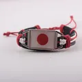 Handmade woven leather bracelet with Japan national flag emblem and red wax cord - Japan