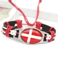 Bracciale in pelle intrecciata a mano con bandiera Danimarca e cordino cerato - Nave Vichinga Danimarca