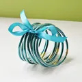 Set of 9 teal glitter jelly bangles tied with a blue satin ribbon - 9 Pieces Set / Teal