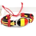 Bracciale in pelle PU intrecciata a mano con ciondolo a cabochon bandiera del Belgio - Stile Belgio