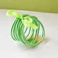 Set of 9 stylish green glitter jelly bangles with a lime green satin bow for women - 9 Pieces Set / Grass Green