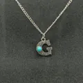 Vintage western style silver letter G necklace with turquoise inlay and stamped motifs - Letter G