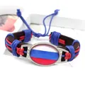 Bracciale in pelle PU intrecciato a mano con cabochon bandiera russa e cordino di cera bicolore - Russia