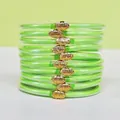 Set di 10 braccialetti jelly verde lime con glitter e eleganti fibbie a loto dorate - Confezione da 10 / Verde chiaro