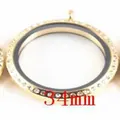 Elegant 34mm gold rhinestone circular stainless steel glass locket pendant variant - Large (9822) / 35mm / Gold