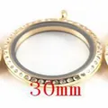 30mm golden stainless steel round locket pendant with crystal rim and clear glass windows - Medium (9822) / 30mm / Gold