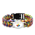 Colorful braided paracord bracelet with Autism Mom puzzle piece heart charm buckle - MOM