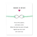 Infinity symbol wish bracelet with green cord on message card for manifestation - Infinity Symbol (EB0168) / Sea Green