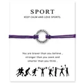 Pulsera de cordón de porrista morada con anillo grabado en tarjeta deportiva motivadora. - Púrpura
