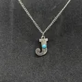 Vintage silver letter J necklace with turquoise stone and western style engraving. - Letter J
