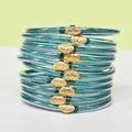 Set di dieci bracciali jelly glitterati verde acqua con fibbie decorative a loto dorate - Confezione da 10 / Blu-Verde