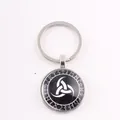Premium Nordic Viking Valknut keychain featuring Norse runes and glass time gem pendant. - Valknut Rune Knot / Silver