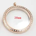 Pendentif médaillon rond 38 mm or rose avec strass et boîtier en verre transparent - Extra Large (9822) / 38mm / Or rose