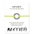 Detail of gymnastics charm bracelet on a motivational sport-themed wish card - Green