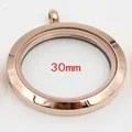 Pendentif médaillon flottant rond 30mm en acier inoxydable or rose avec fenêtre en verre - Or rose moyen 6x30 mm