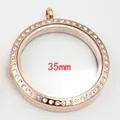 Pendentif médaillon rond en acier inoxydable de 35mm avec bordure brillante en strass - Grand (9822) / 35mm / Or rose