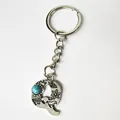 Vintage silver stainless steel alphabet keychain with turquoise stone and initial Q - Letter Q