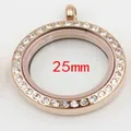 Pendentif médaillon rond de 25 mm en acier inoxydable avec bordure en cristal - Petit (9822) / 25mm / Or rose