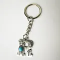 Vintage silver stainless steel letter R keychain charm with turquoise stone inlay - Letter R