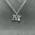 Vintage silver-plated initial necklace with letter M and turquoise stone inlay - Letter M