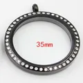 Pendentif médaillon flottant circulaire noir de 35mm avec bordure en strass transparents - Grand (9822) / 35mm / Noir