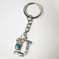 Vintage silver stainless steel letter U keychain with turquoise and engraved patterns - Letter U
