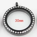 Pendentif médaillon rond en acier inoxydable noir avec strass, 30 mm - Moyen (9822) / 30mm / Noir