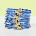 Ensemble de 9 bracelets empilables en silicone bleu pailleté avec breloques lotus dorées - Bleu