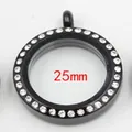 Pendentif médaillon rond noir 25mm en acier inoxydable orné de strass brillants - Petit (9822) / 25mm / Noir