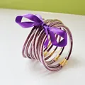 Set of 9 purple jelly bangles with gold glitter flakes and a satin ribbon tie - 9 Pieces Set / Mixed Purple