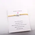 Handmade yellow cord 'MAKE A WISH' jewelry card bracelet with a silver turtle charm - Yellow