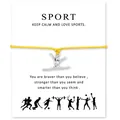 Bracelet carte de vœux gymnastique inspirant avec pendentif argent sur cordon jaune - Figurine de Gymnaste Jaune