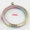 Pendentif médaillon flottant en acier inoxydable arc-en-ciel avec des strass brillants 38mm - Extra Large (9822) / 38mm / Arc-en-ciel