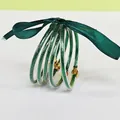5-layer green silicone glitter bangle set with green ribbon and lotus clasp - 5 Pieces / Green