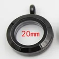 Pendentif médaillon flottant noir de 20 mm en acier inoxydable avec fenêtres en verre - Noir mini petit 6x20 mm