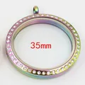 Pendentif médaillon flottant arc-en-ciel 35mm en acier avec pierres de cristal - Grand (9822) / 35mm / Arc-en-ciel