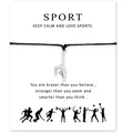 Vue détaillée du bracelet de vœux avec breloque gymnaste et carte de sport inspirante - Anneaux de Gymnastique Noir