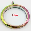 Pendentif médaillon flottant en verre et acier inoxydable arc-en-ciel de 38 mm - Multicolore très grand 8x38 mm