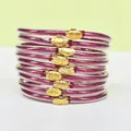 Lot de 9 bracelets en silicone à paillettes magenta avec fermoirs lotus dorés - Pack de 9 Pièces / Fuchsia
