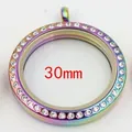 Pendentif médaillon arc-en-ciel 30mm en acier inoxydable avec strass en cristal pour cinabre - Moyen (9822) / 30mm / Arc-en-ciel