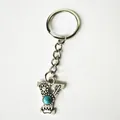 Vintage silver stainless steel letter Y keychain with turquoise and floral patterns - Letter Y