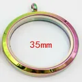 Pendentif médaillon flottant rond en acier inoxydable arc-en-ciel irisé de 35mm avec verre - Multicolore grand 7x35 mm