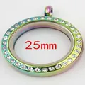 Médaillon de 25 mm en acier inoxydable arc-en-ciel avec cadre en cristal brillant - Petit (9822) / 25mm / Arc-en-ciel
