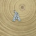 Silver-tone alloy letter A pendant with sparkling clear rhinestones for DIY jewelry making - Letter A Style (C15)