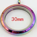 Pendentif médaillon flottant rond en acier inoxydable 30mm avec finition arc-en-ciel - Multicolore moyen 6x30 mm