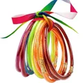 Kleurrijke 10-delige set PVC glitter jelly armbanden met een levendige goudpoederfinish - Regenboog
