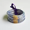Set of 6-layer blue glitter silicone bracelets with a charming purple ribbon bow decoration - Purple