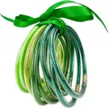 Set van tien groene glitter jelly armbanden van PVC siliconen met een mooi strikje - Groene Serie