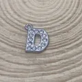 Shiny 15mm silver alloy pendant shaped as letter D encrusted with clear rhinestones - Letter D Style (C15)